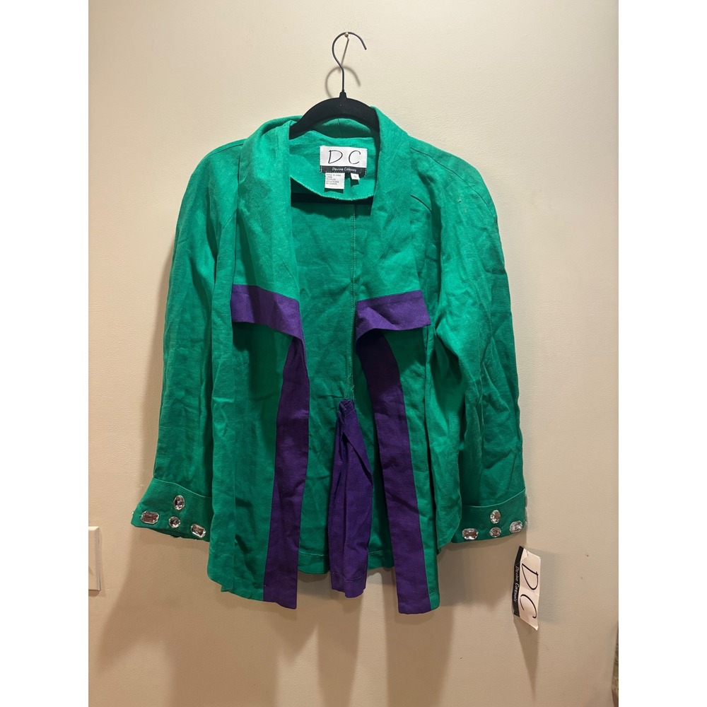 NWT Vintage Devine Casuals Flax Blazer Bright Green Purple Rhinestone 1X